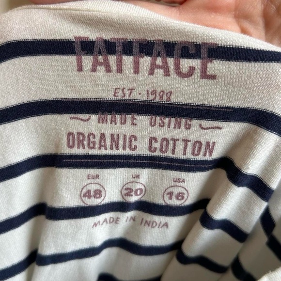 New With Tags FATFACE white & black striped long sleeve shirt 95% organic cotton - Picture 4 of 8